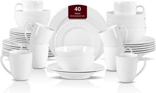 Miniatura 15 de HomeVss, nuevo juego de vajilla de porcelana de hueso, diseño de loto en relieve, juego de 20 piezas