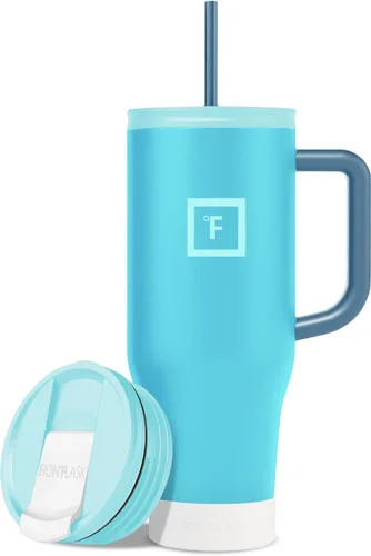Miniatura 16 de IRON °FLASK Co-Pilot - Vaso aislante de 40 onzas con pajita y tapas abatibles - Botella con portavasos para bebidas frías o calientes - A prueba
