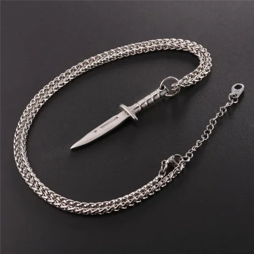 Miniatura 5 de U7 Punk Necklaces Stainless Steel 18K Gold Plated Large Hip Hop DaggerKnifeSwordSteampunk GearLarge Razor Blade Pendant Necklace for Men Women