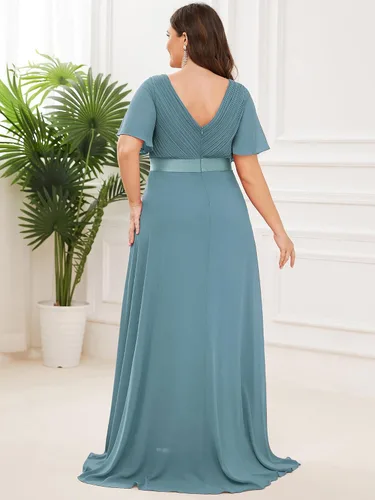 Miniatura 42 de Ever-Pretty Vestido formal para mujer, Navidad, Año Nuevo, cuello en V, gasa, talla grande, largo hasta el suelo, vestido de dama de honor