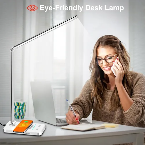 Miniatura 8 de AFROG - Lámpara LED de escritorio multifuncional con cargador inalámbrico, puerto de carga USB, 5 modos de iluminación, 5 niveles de brillo, control