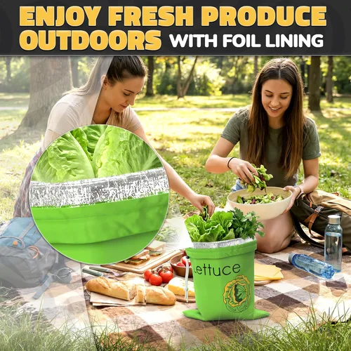 Miniatura 8 de Guardián de lechuga reutilizable de 3 capas para refrigerador – Ensaladera de 13.8 x 10.6 pulgadas con forro de aluminio para almacenamiento