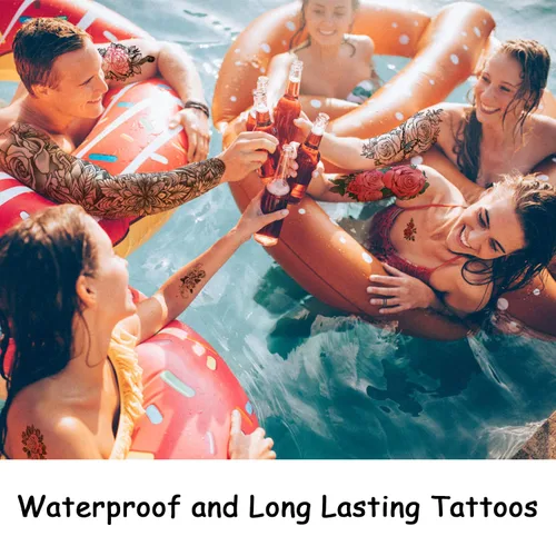 Miniatura 5 de 46 hojas de tatuaje temporal de brazo completo para mujeres con peonía, pájaro, margarita, rosa, medio brazo, flores, crisantemo, tatuajes