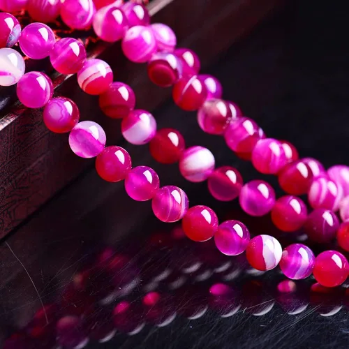 Miniatura 2 de 47 cuentas de cristal natural de 0.315 pulgadas (0.315 in) con rayas de ónix y ágatas, cuentas redondas sueltas para curación de pulseras, collares