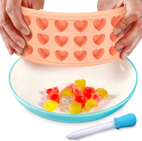 Miniatura 3 de Bandeja para cubitos de hielo con tapa – Molde de silicona de 24 cavidades para forma de corazón y dulces – Moldes flexibles, resistentes al calor e