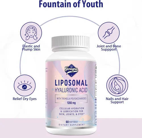 Miniatura 6 de Suplementos de ácido hialurónico liposomal de 1000 mg de alto biodisponibles cápsulas de ácido hialurónico dietético con polisacáridos de tremella