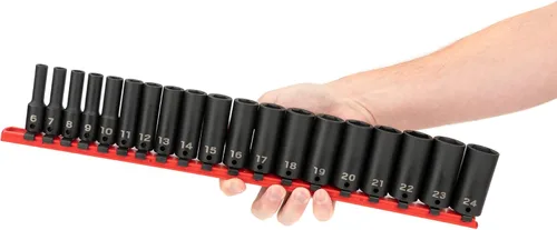 Miniatura 3 de TEKTON Juego de dados de impacto de 6 puntos profundos de 3/8 pulgadas con riel, 19 piezas (0.236-0.945 in) SID91107