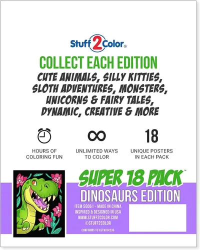 Miniatura 7 de Paquete de 18 pósteres de terciopelo mullido para colorear (edición de dinosaurios), artes y manualidades para niños y niñas, ideal para después