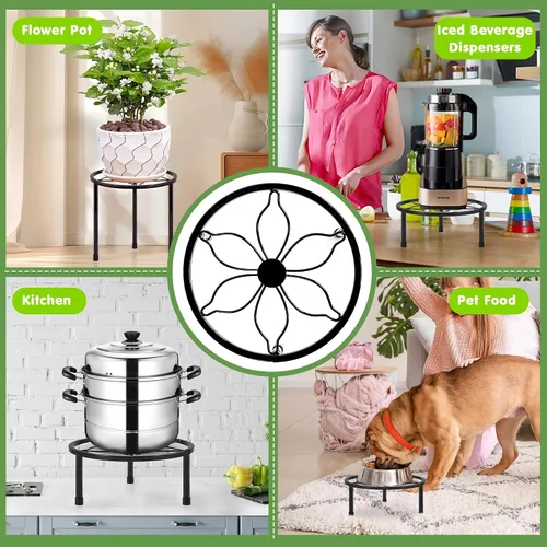 Miniatura 5 de VECELO Juego de 5 soportes de metal para plantas, soporte para macetas de alta resistencia, soporte redondo para plantas, color negro
