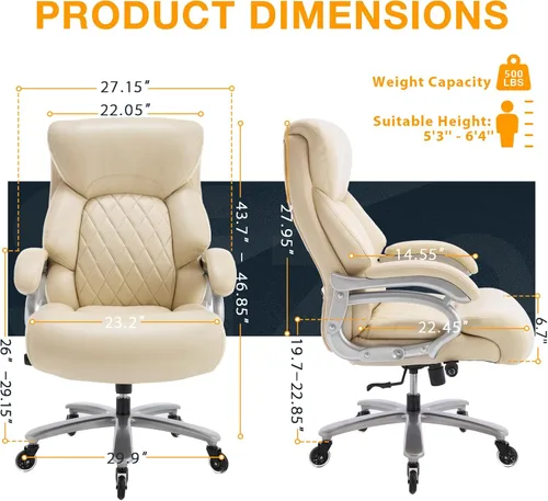 Miniatura 2 de ZSQN Silla de Oficina Grande y Alta para Personas de Gran Tamaño, 500LBS Respaldo Alto Extra Ancha Silla de Oficina Ejecutiva de Servicio Pesado