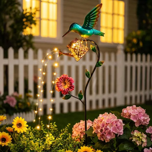 Miniatura 10 de HONGLAND Luces solares para exteriores para decoración de jardín, luces solares de colibrí de 46 pulgadas para exteriores, estacas decorativas
