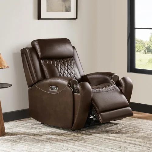 Miniatura 10 de CHITA Silla reclinable de cuero genuino para adultos con reposacabezas eléctrico ajustable, sillón reclinable plano con portavasos extraíbles