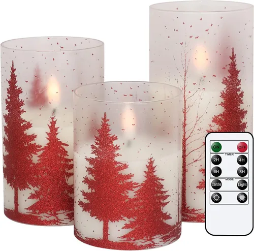 Velas de Cristal sin Llama de Árbol de Navidad con Control Remoto Temporizador Operadas con Batería Cera Real Mecha 3D LED Parpadeantes Velas de