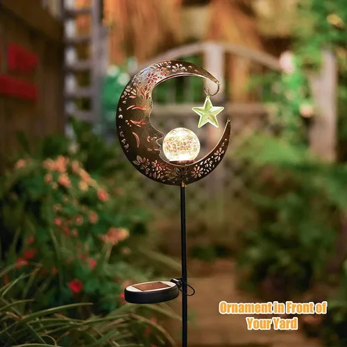 Miniatura 5 de Hapjoy - Luces solares para exteriores, decoración con forma de luna, linterna para patio, césped o camino, decoraciones con globo de cristal Bronce