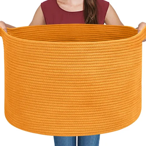 Miniatura 10 de MEGASKET Cesta grande de manta negra, 22 x 22 x 14 pulgadas, contenedor de cuerda tejida para almacenamiento, caja de almacenamiento de juguetes