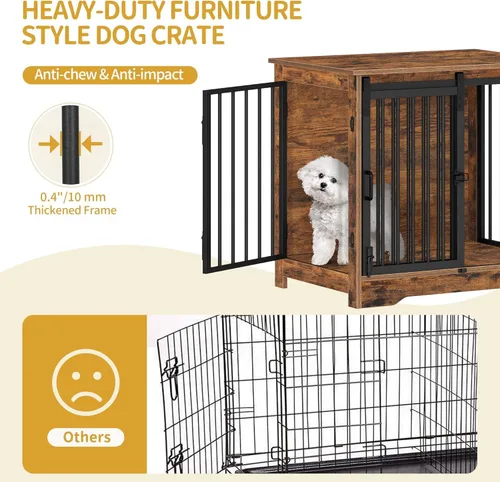 Miniatura 6 de Hzuaneri Mueble de jaula para perros de 27.2 pulgadas con puerta de granero, perrera resistente para interiores con 2 puertas, mesa auxiliar