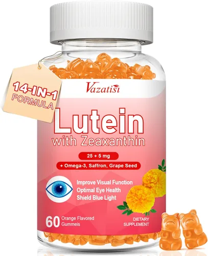 Gomitas de suplementos de luteína y zeaxantina, suplemento avanzado de vitaminas para los ojos con arándano, azafrán, semilla de uva, omega 3 para