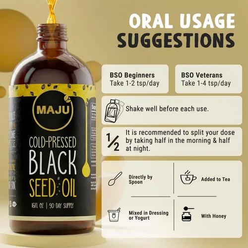 Miniatura 8 de Aceite de semilla negra de MAJU 16 onzas: timoquinona 3X, prensado en frío, 100% aceite de semilla de comino negro turco Nigella sativa