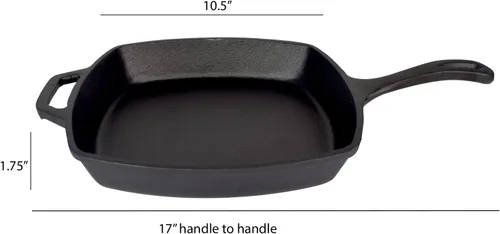 Miniatura 3 de Jim Beam JB0217 - Sartén cuadrada de hierro fundido de 10.5 pulgadas para parrilla, gas, horno, eléctrico, inducción y vidrio, color negro