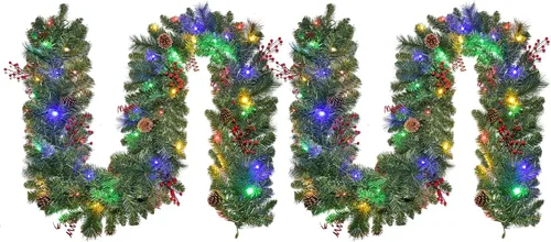 Miniatura 11 de Guirnalda de Navidad con luces de 9 pies, guirnalda de Navidad iluminada, funciona con pilas, 8 modos de iluminación, 50 luces LED, guirnalda
