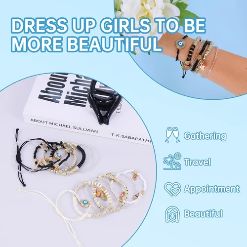 Miniatura 9 de 12Pcs Women's Bracelets Preppy Bracelet Protection Bracelet Friendship Bracelet Devil Eye Beaded Fashion Bracelet Bohemian Multilayer Rice Bead