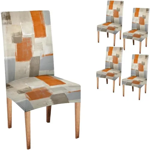 Miniatura 39 de CAPSCEOLL Juego de 4 fundas elásticas para sillas Parsons de color marrón y gris, universales, extraíbles y lavables, fundas de asiento protectoras