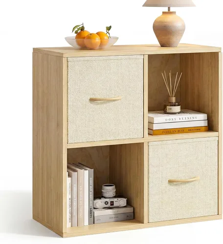 EXPERLAM Organizador de Almacenamiento de 4 Cubos - Estantería de Madera Maciza con 2 Contenedores de Almacenamiento, Estante de Cubos con 2 Paneles
