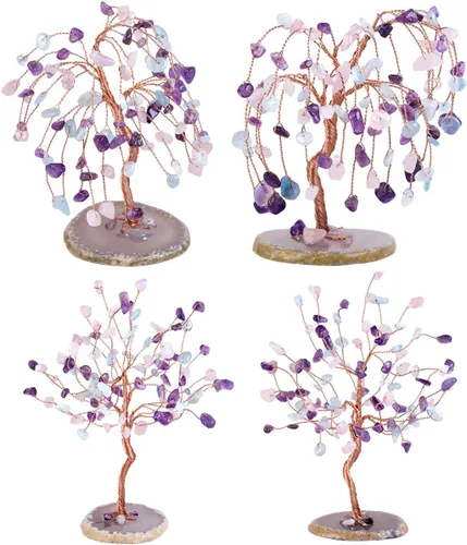 Miniatura 4 de Rockcloud Árbol de cristal de amatista, cuarzo rosa y aguamarina para decoración de oficina en casa, ágata natural, base de geoda bonsái, árbol