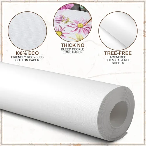 Miniatura 4 de Feifeiya Rollo de papel de acuarela de 35 x 360 pulgadas, 140 libras/300 GSM, prensa en frío, textura de papel de algodón, rollo de pintura