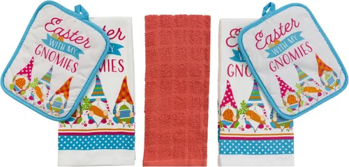 Miniatura 5 de Juego de manoplas de cocina de primavera de Pascua, soporte para ollas, 5c: colorido floral Pascua cada conejito Bienvenido Gingham Border Design