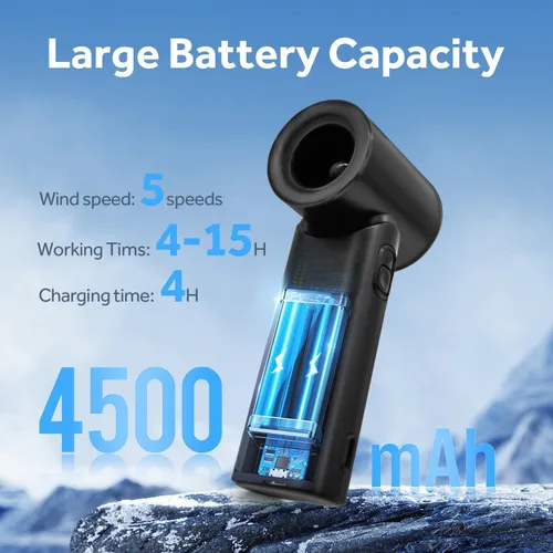 Miniatura 4 de Ventilador turbo portátil de mano, viento de 5 engranajes, pantalla LED, ventilador personal recargable por USB de 4500 mAh, tiempo de enfriamiento