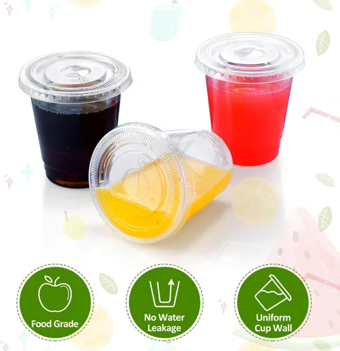 Miniatura 3 de Eupako 200 juegos de vasos de plástico con tapas de 8 oz - Vasos transparentes desechables de 8 onzas con tapas, contenedores para bebidas frías, 8