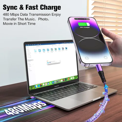 Miniatura 6 de Quickeep Paquete de 2 cargadores para iPhone de 3 pies, USB A a Lightning, cable trenzado de carga rápida para iPhone 14 13 12 11 Pro Xr Xs Max 10 8