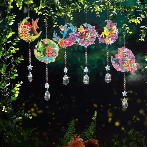 Miniatura 2 de Tradder 6 piezas de campanillas de viento de arte de diamante, pintura de elfo de diamante, kits de atrapasoles para adultos, adornos de elfo