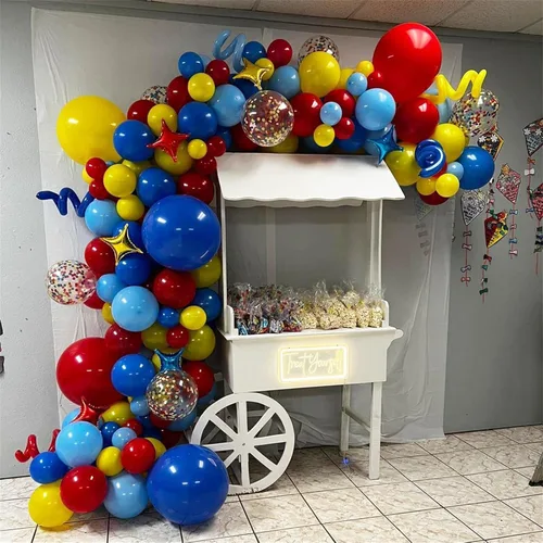 Miniatura 5 de Globos de color rojo, azul y amarillo, globos de helio de color primario de 12 pulgadas con globos de látex de confeti, globos de carnaval, circo