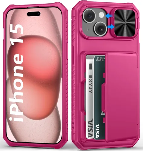 Miniatura 96 de BXYJY Funda tipo cartera para iPhone 15 Pro con tarjetero (4-5 tarjetas) y cubierta deslizante para cámara y soporte, protección contra caídas
