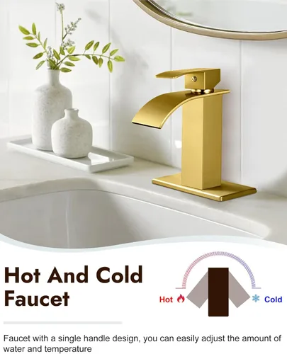 Miniatura 3 de Midanya - Grifo de baño con boquilla de cascada, de un agujero o tres agujeros para montaje en cubierta, grifo de lavabo de acero inoxidable 304