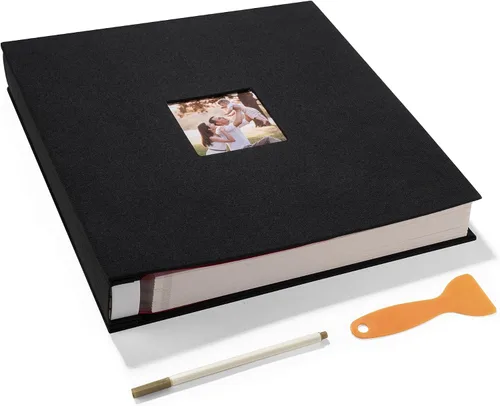 Miniatura 44 de HoneyTolly Álbum de fotos autoadhesivo para fotos de 4 x 6 imágenes, cubierta magnética de lino, 15 hojas/30 páginas en blanco para bodas Beige claro