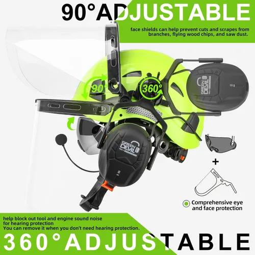 Miniatura 4 de Casco de seguridad para motosierra forestal GREEN DEVIL con orejeras Bluetooth Casco de arborista Casco duro con visera incorporada Protector facial
