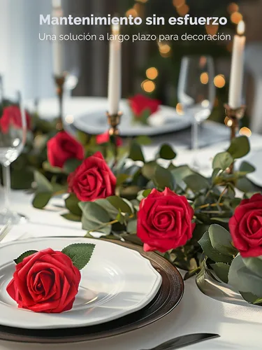 Miniatura 7 de InnoGear - Flores artificiales, 50 piezas de rosas falsas de espuma roja oscura a granel con tallos para decoración, celebraciones, ramos de boda