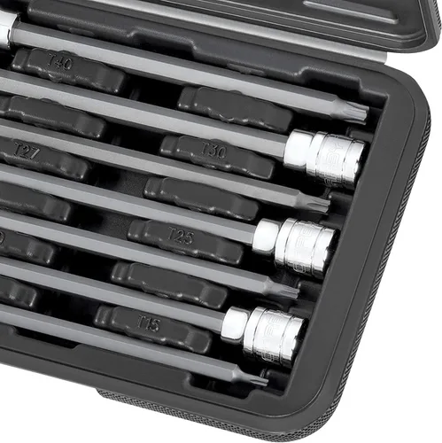 Miniatura 6 de CARBYNE Juego de llaves Torx extra largas de 7 piezas, T10 a T40, 3/8 pulgadas, brocas de acero S2, enchufes CrV, fosfato de zinc, 6.1 pulgadas