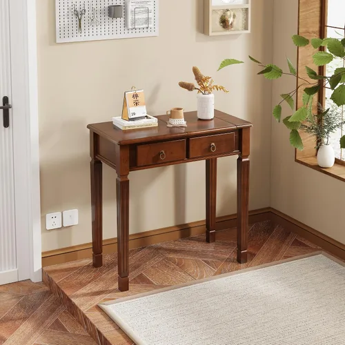 Miniatura 9 de Escritorio pequeño con juego de taburetes, mesa de tocador de maquillaje con espejo abatible y taburete tapizado, tocadores de madera maciza con 2