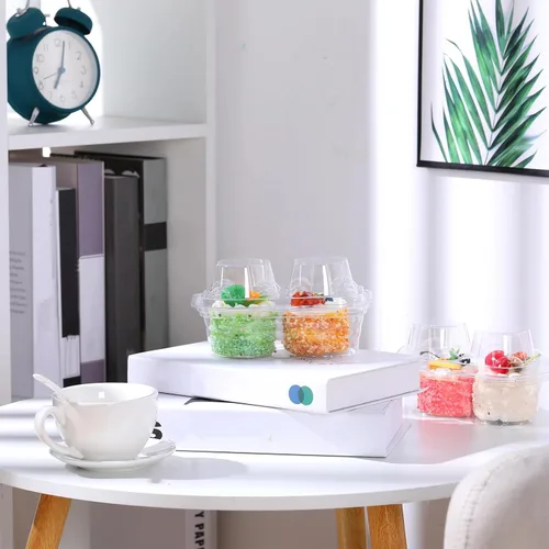 Miniatura 6 de Eaasty 100 recipientes de plástico con 2 compartimentos para cupcakes, caja de soporte para cupcakes profundos con tapas, contenedor apilable