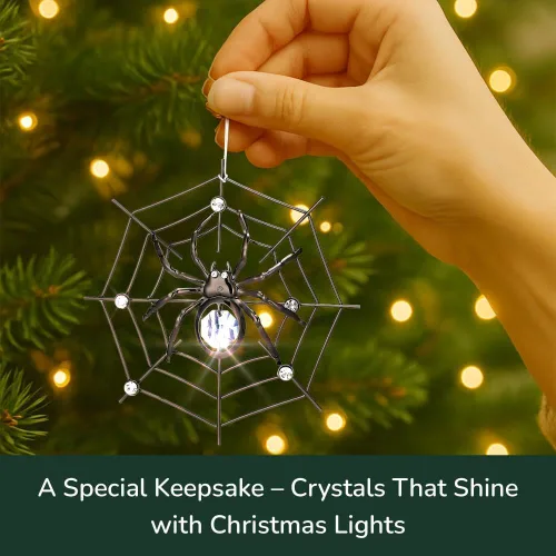 Miniatura 5 de Ornamento colgante de araña negra de Matashi para árbol de Navidad con cristales azules y transparentes – Decoración de telaraña de araña
