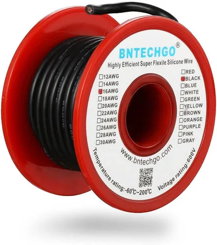 Miniatura 40 de BNTECHGO Carrete de alambre de silicona de calibre 16, rojo de 25 pies y negro, 25 pies, 2 cables separados, alambre de cobre estañado flexible