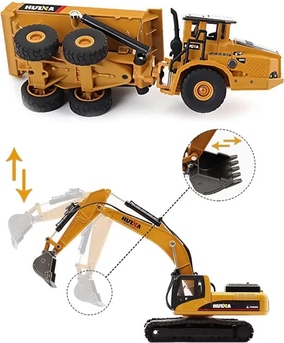 Miniatura 7 de Gemini&Genius Juego de 2 piezas de vehículos de construcción, camión volquete y excavadora, de metal pesado, escala 1/50, excavadora y descargadora