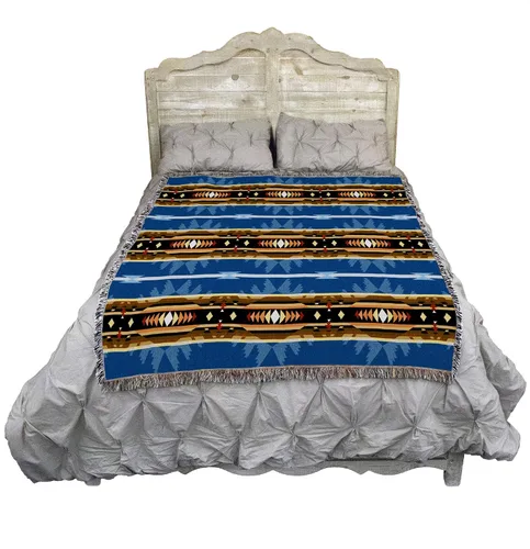 Miniatura 2 de Pure Country Weavers Cimarron - Manta azul inspirada en los nativos americanos del suroeste - Tapiz de regalo tejido de algodón - Fabricado