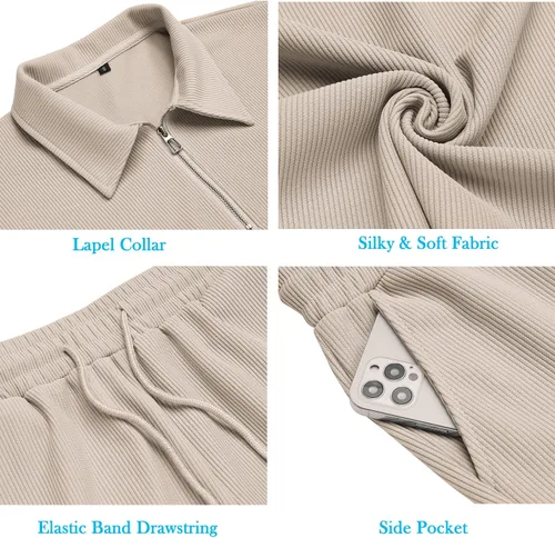 Miniatura 5 de URRU Conjunto de camisa polo y pantalones cortos para hombre, trajes de verano casuales de manga corta para hombre, conjunto de 2 piezas