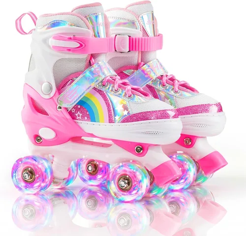 Miniatura 8 de SHDSL Patines de ruedas para niñas para niños principiantes 4 tamaños ajustables, patines de ruedas iluminados con 8 ruedas para niñas, patines