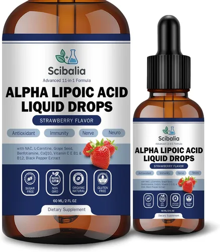 Gotas líquidas de ácido alfa lipoico de 1000 mg, suplemento de ALA 11 en 1 de fuerza máxima con acetil L-carnitina benfotiamina y B1 B12 C E, ácido